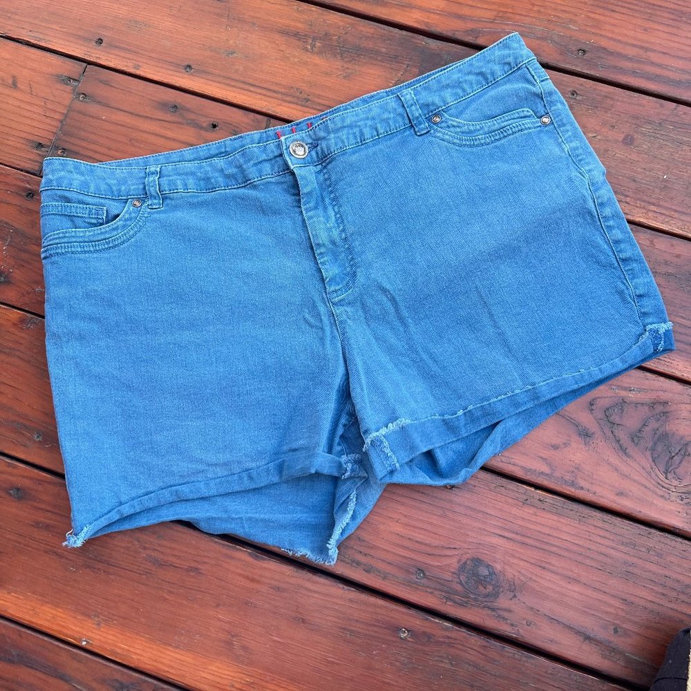 Elle Plus Size Blue Frayed Distressed Denim Jean Shorts